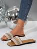 [Foreign Trade] Korean version of rhinestone flat-bottomed slippers, female outer wear, fairy wind-cool slippers, square head open toe one-word drag