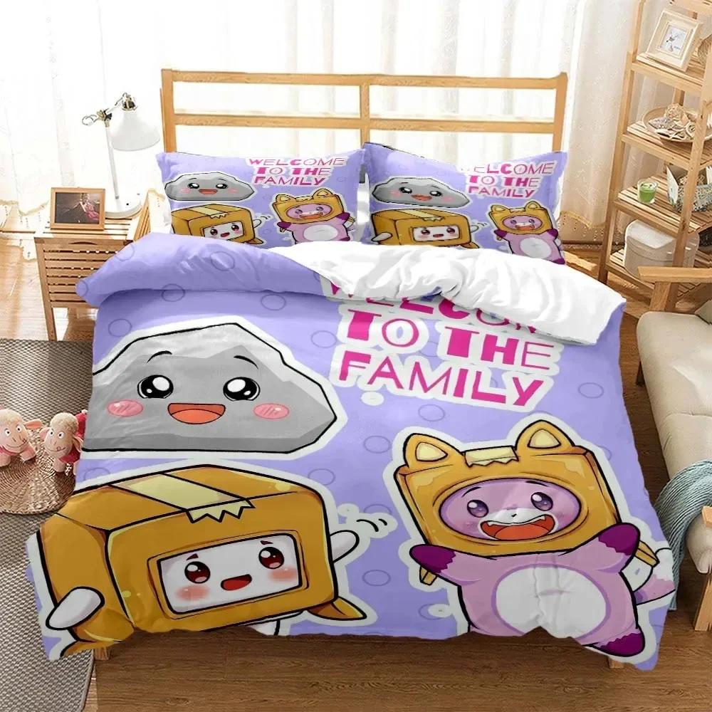 Lankybox Foxy Boxy Cute Cartoon 3D printed bedding Queen bedding set Customized King size bedding set Soft and comfortable