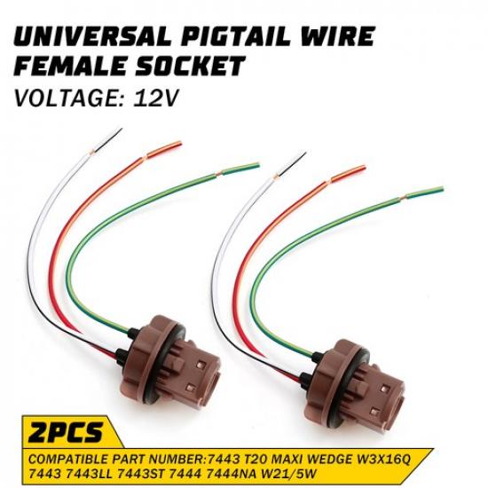 Universal Pigtail Wire Female Socket 7443 Two Harness Brake Stop Tail Parking EV