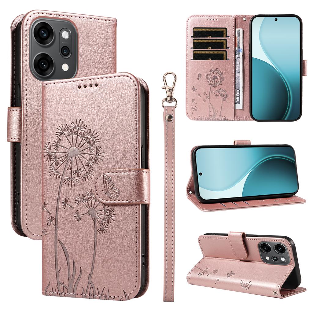 For Oppo Reno14 Pro 5G (China)/Oppo Reno14 Pro 5G (Global) Leather Wallet Case with Strap Dandelion Imprint Phone Stand Cover