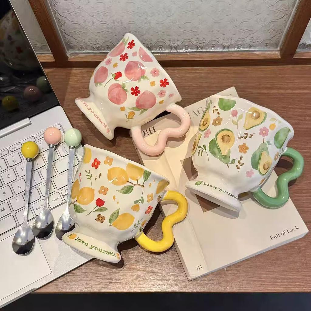 Ceramic Cup With Lid With Spoon High Value Mug Large Capacity Water Cup Women'S Home Office Coffee Teacup