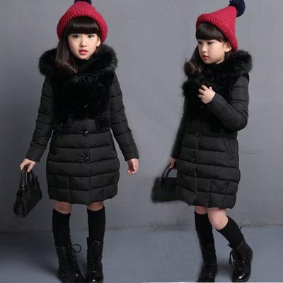 Girls Fall and Winter Thickened Warm Button Long Warm Jacket Lined with Cotton Winter Jacket