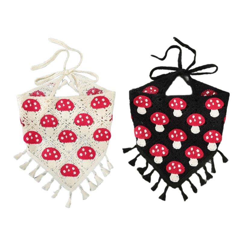 Women Tassels Hairband Wrap Elegant Mushroom Headwraps Elaborate Head Scarf Turbans Bandanas Hairband for Vacation