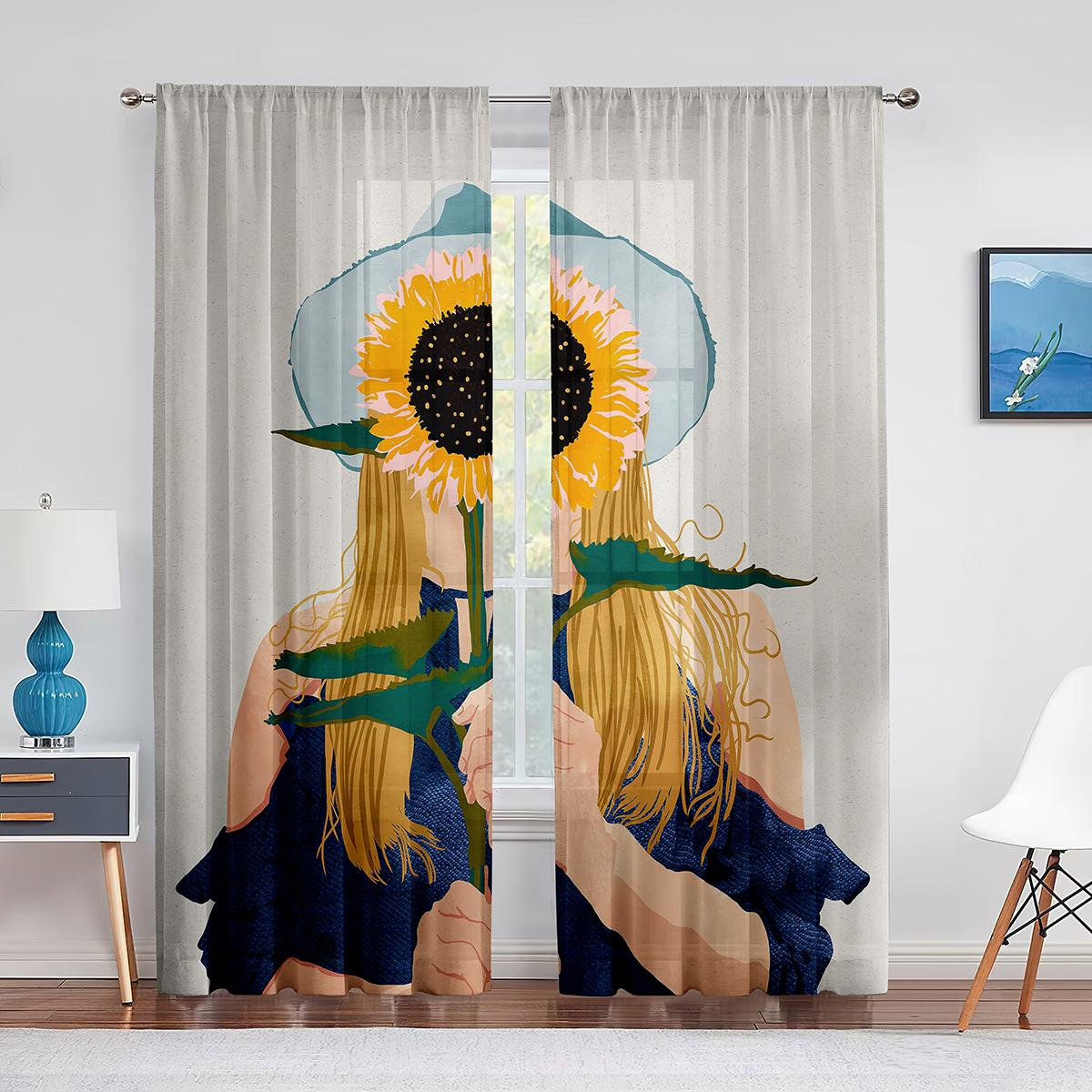 

Африканские женские тюлевые шторы с видом сзади, Афро-леди, тема в стиле бохо, прозрачная вуаль, занавеска для гостиной, спальни, современное украшение 1 PCS W100XH250cm&Grommet Top