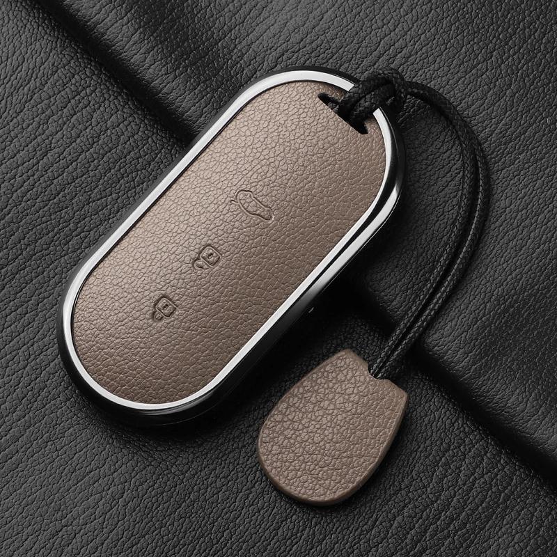 Aluminum Alloy Goatskin Car Key Case Cover For Huawei Aito M5 M7 Car Key Case Protect Fob