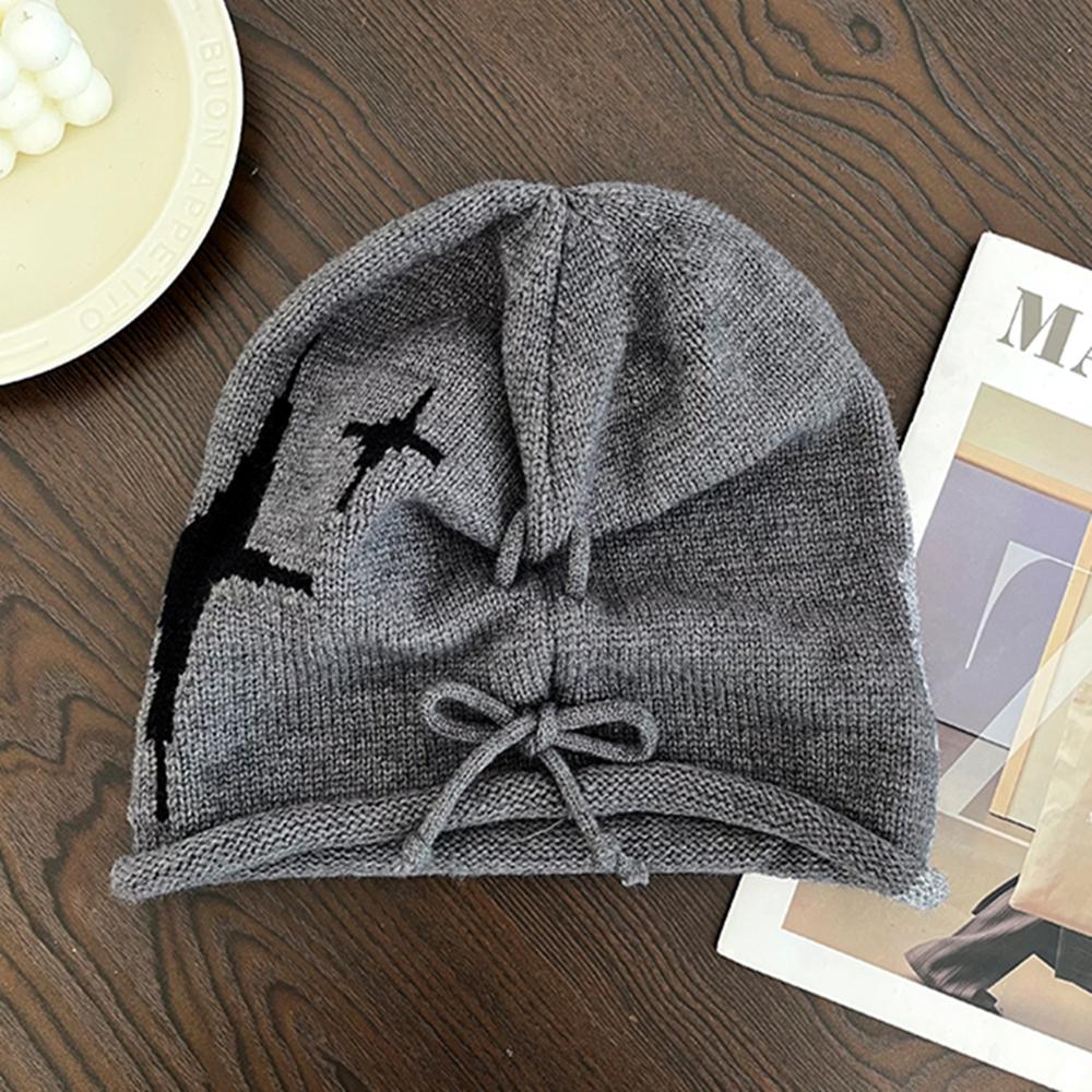 Woman Loose Beanie Hat Casual Drawstring Design Pile Hat Female Streetwear Outdoor Fashion Winter Knitted Hat