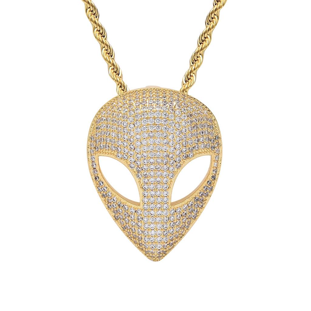 Ins European and American New Alien Mask Pendant with Micro Inlaid Zircon Hip Hop Rap Singer Men Necklace