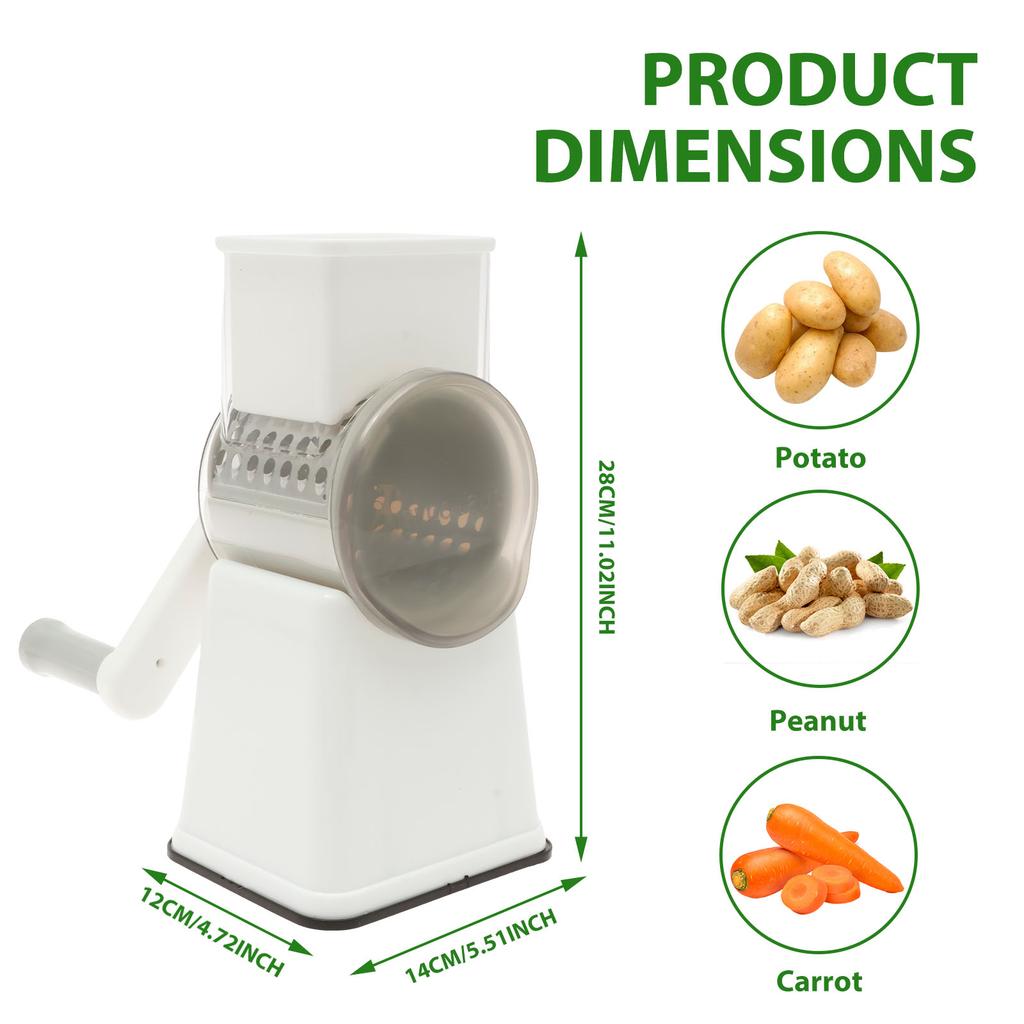 1 Pc Rotary Cheese Grater Efficient Cheese Shredder Slicer with 12 Stainless Steel Changeable Blades Manual Rotary Carrot Cutter