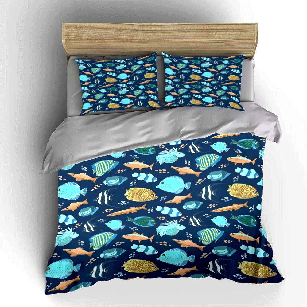 Colorful Fish Print Decoration Set Exquisite three-piece bedding set gift for kids and adults