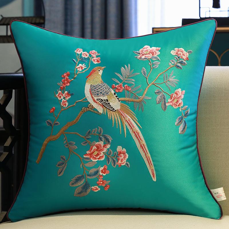 2025 Classical Bedside Backrest Waist Pillowcase Chinese Style Embroidery Pillowcase Flower Bird Living Room Sofa Cushion Cover