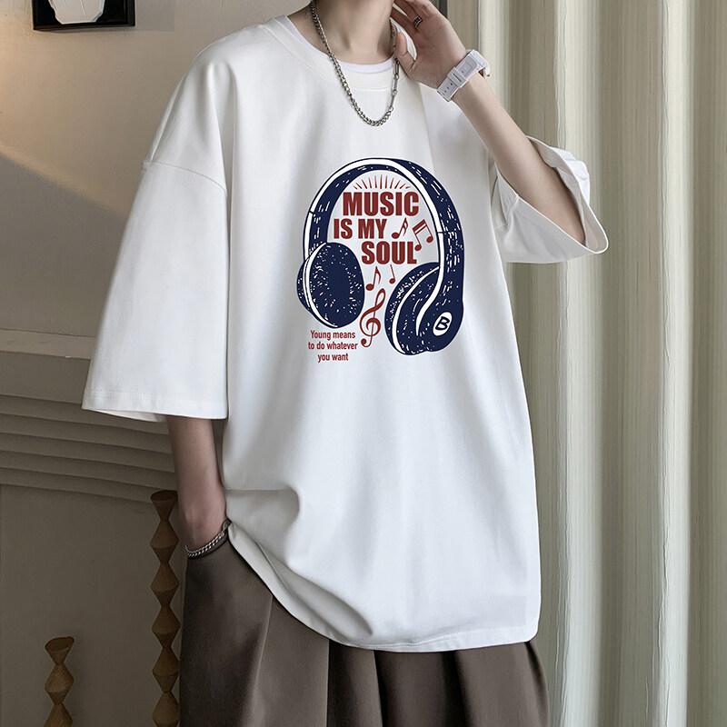 Unisexs Cotton Tshirts White Unisex Oversized T Shirt Music Letter Print Summer Casual Wear 5XL Tee Shirts Big Size Male Clothes