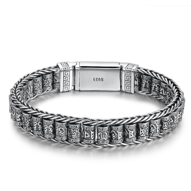 

Креативный браслет ручной работы с буддийскими Священными Писаниями, мужские бусины из стерлингового серебра с переводными бусинами в стиле ретро, ​​шестисимвольная мантра, личность 22cm