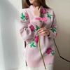 Herbst Rundhals Rose Print Gestrickte Pullover Frauen Winter Neue Mode Lose Pullover Pullover Weibliche Vintage Elegante Warme Casual Strickwaren Tops 24647