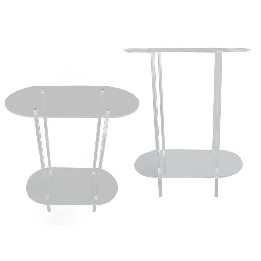 Clear Side Table Acrylic 2 Tier Oval Modern Detachable Nightstand End Table for Living Room Office H