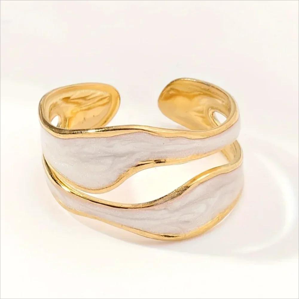 

1/3PCS Adjustable White Black Cuff Stainless Steel Ring Irregular Double Layer Chunky Stackable Open Rings For Women Jewelry