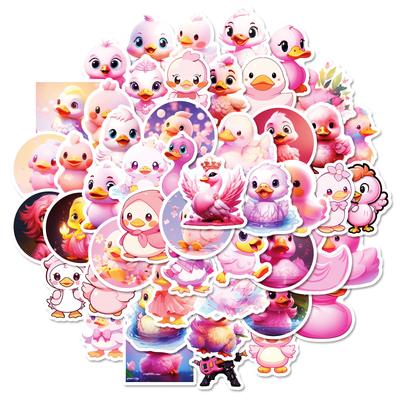 50Pcs Cute Pink Duck Stickers Pack - Adorable Animal Decals for Laptop/Phone/Luggage Decor