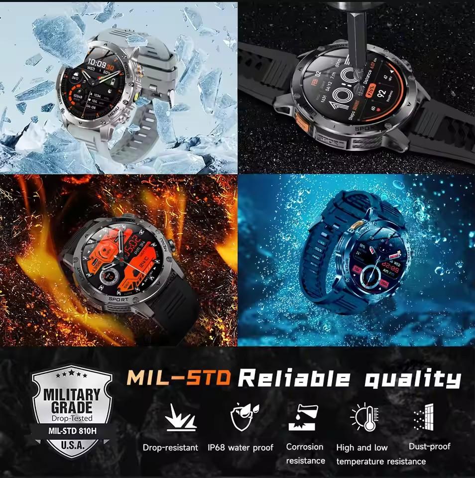 2026 Smartwatch T-REX3 1000mAh Großer Akku HD Bluetooth Anruf 1,7 Zoll Großer Bildschirm LED Taschenlampe Sport Wasserdicht Smartwatch Herren