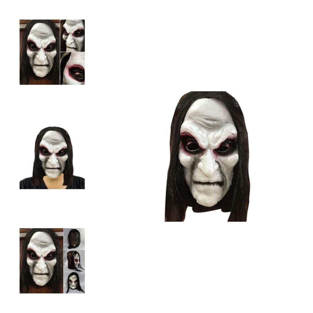 Wysokiej Jakości Halloweenowa Czarna Maska na Całą Głowę z Długimi Włosami Na Straszne Imprezy Cosplay