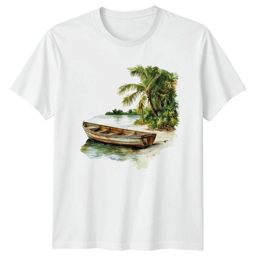 Wooden Rowboat Coastal Scenery Travel Unisexs TShirt Unisexs Graphic Tee S
