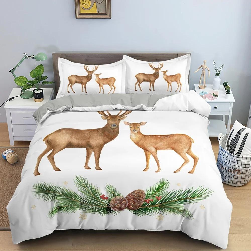 Cute Cartoon Animal Deer Duvet Cover Soft Cozy Bedding Set King Queen Twin Single Size Bedclothes Home Decor