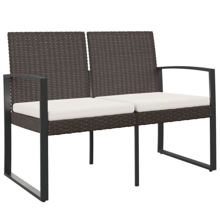 VidaXL Banc de jardin à 2 places avec coussins marron PP rotin 360210