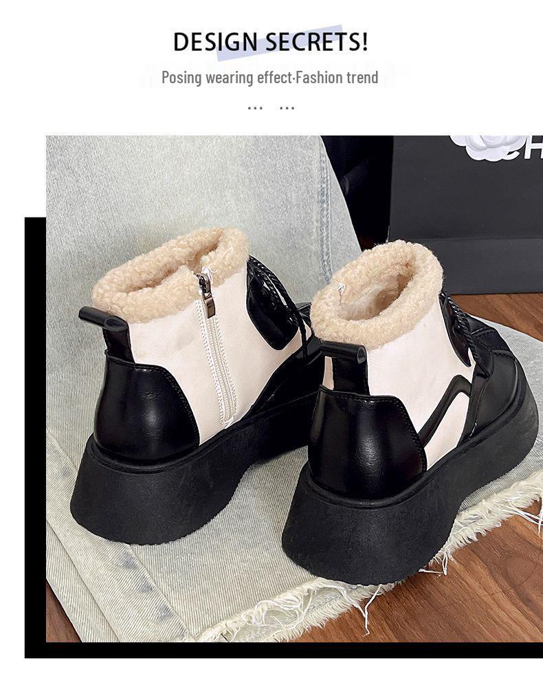 Women's Korean Style Thick Sole Ankle Boots - British College Style, Autumn/Winter High Heels, Height Increasing, Cotton Shell.