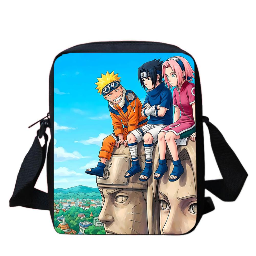 Cartoon Adjustable Straps NARUTO Shoulder Bags Light Weight Crossbody Bags For Boys & Girls Age 6-10, Secure Zipper Closure.