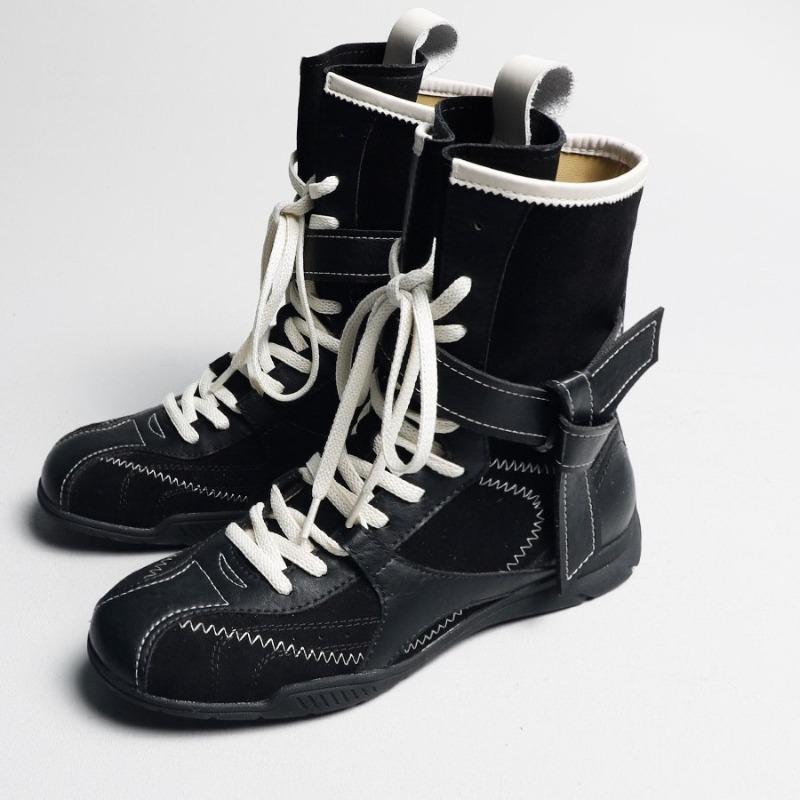 Cowhide version~ Flat bottom inner height increasing boxing boots women's retro