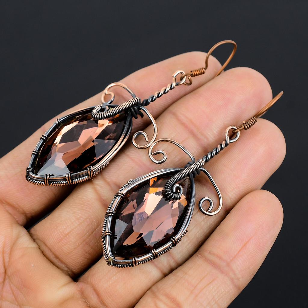 Brown Mystic Topaz Earrings Gemstone Jewelry, 999 Copper Wire Wrapped Earrings, Handmade Beautiful Jewelry Earrings
