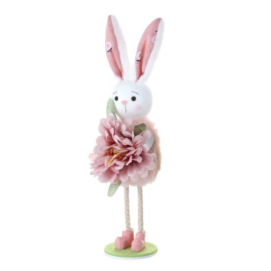 

Easter Standing Bunny Doll Cute Fabric Rabbit Figurine with Artificial Flower for Spring Home Shelf Table Decor рожевий