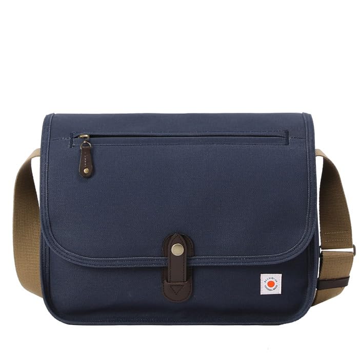 Стеганая наплечная сумка, Наплечная сумка с горизонтальным клапаном, Большая, Холст, Темно-синий