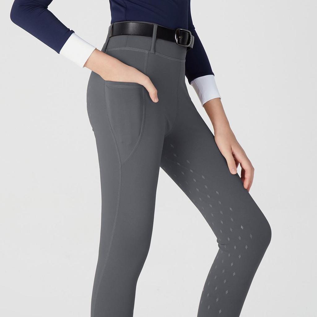 Unisex Children's Equestrian Pants with Full Seat Silicone Grip, Pockets & High Waist Elastic Design