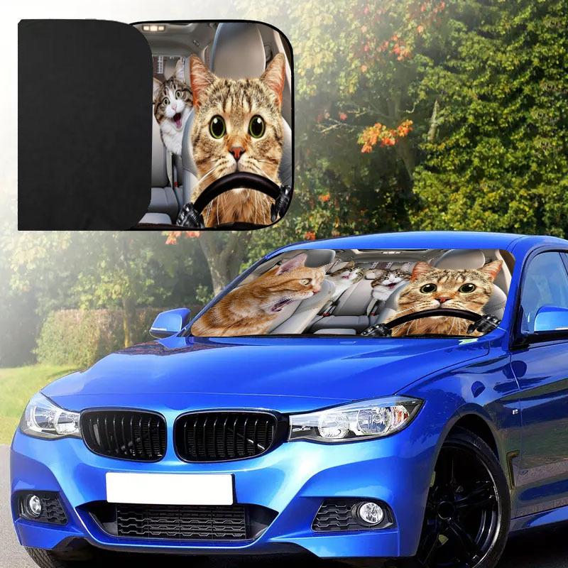 1Pcs Black Cat Pattern Windshield Sunshade UV Rays Heat Blocker Keeps Vehicle Cool Unique Design Fit Sedans SUVs Trucks RVs