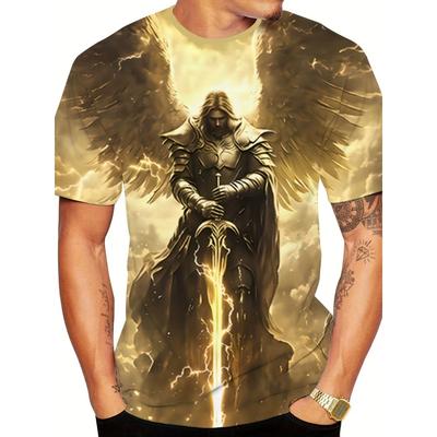 Mens 3d Angel Warrior Graphic T Shirt Golden Sword Design 3D Printed Tshirt For Men Clothes Wing Ornate Border Unisex Tee Tops