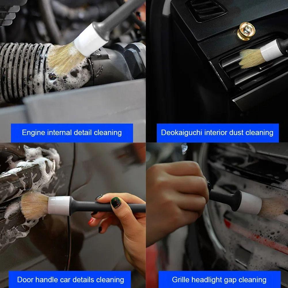 3Pcs/Set Boar Hair Car Cleaning Brush Plastic Handle Bristle Brushes  Auto Detail Tools
