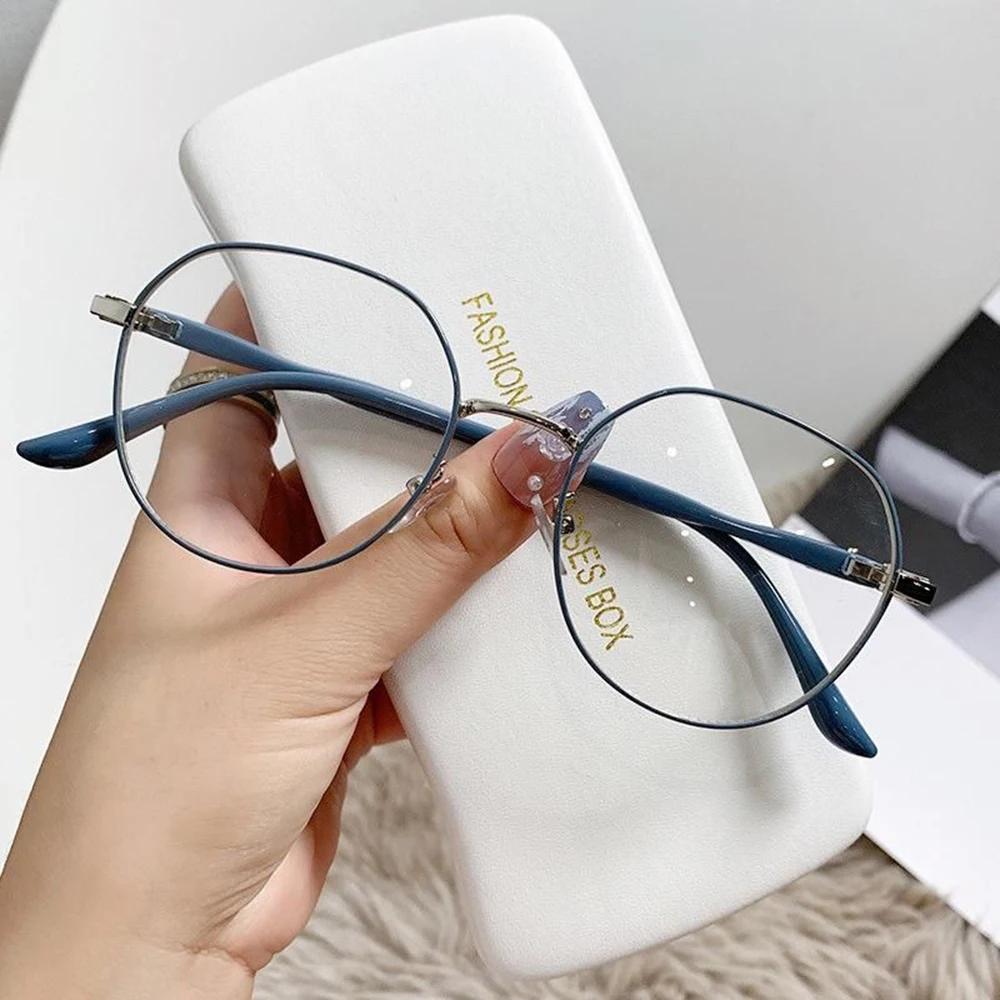 Clear Glasses Women Polygonal Metal Frame Eye Glasses 0 Flat Mirror Girls Eyewear Anti Blue Light Glasses Fashion Eyeglasses