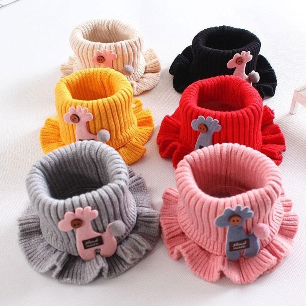 Knitted Scarf Cartoon Giraffe Ruffle Neck Warmer Detachable Fake Collar Knitted Turtleneck Dickey Collar for Kids Toddlers Girls