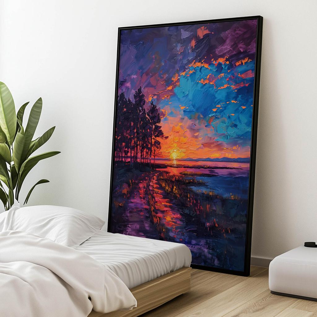 Zachodzące Słońce W Błogim Spokoju Zachodzące Słońce W Błogim Spokoju, 70X100 Cm, Rama Drewniana Ciemny Brąz, Papier Matowy 230 Gsm