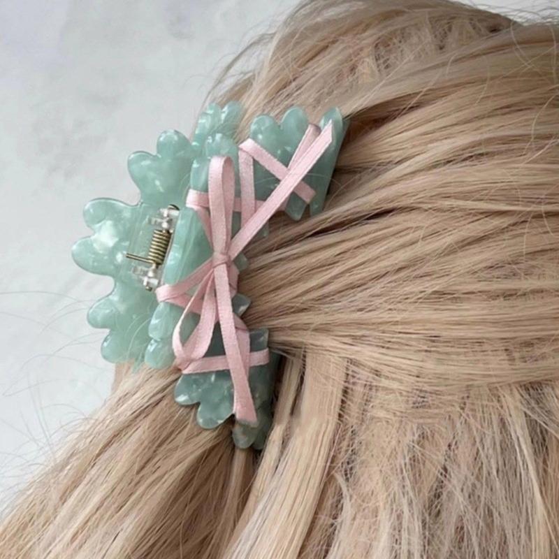 Acrylic Butterfly Knot Hair Clip with Ribbon Tie Stylish and Elegant Hair Pins Headwear Accessory for Women and Girls