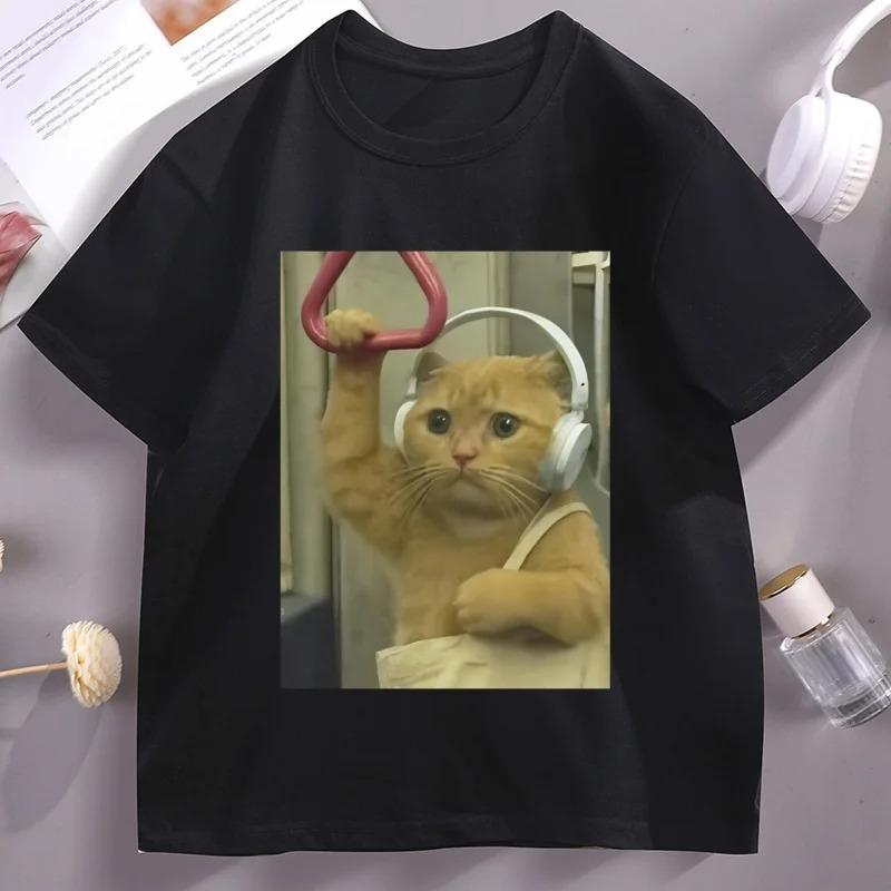 Funny Subway Cat Meme TShirt Stupid Brainrot Cat Lover Funny Tee Cool Short Sleeve Streetwear Women Unisex Summer Aesthetic Tees