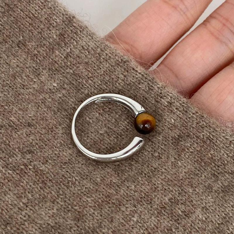 Elegant Silver Plated Tiger Eye Stone Rings For Women Minimalist New Fashion Personality Creative Daily Party Jewelry Gift