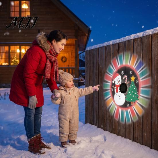 Solar Energy Garden Lights Outdoor Fence Light, Waterproof Projection Cute Snowman Xmas Patio Atmosphere Tree Decorative Metal Projector Wall