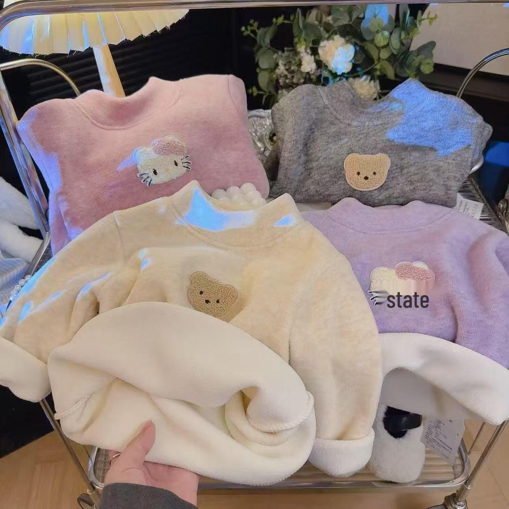 Cozy Koala Fleece Wool-Silk Base Layer Top for Babies - Warm & Versatile Autumn/Winter Wear