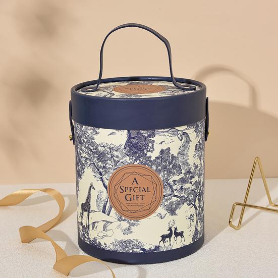 Gift Box Floral Print Widely Applied Round Shape Lid Bucket Florist Gift Packaging Box for Party