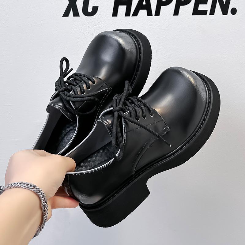 Paris Big Head Leather Shoes Men's Platform British Style Dress Commuter Couple Casual Height Increase Derby Shoes 9544-A