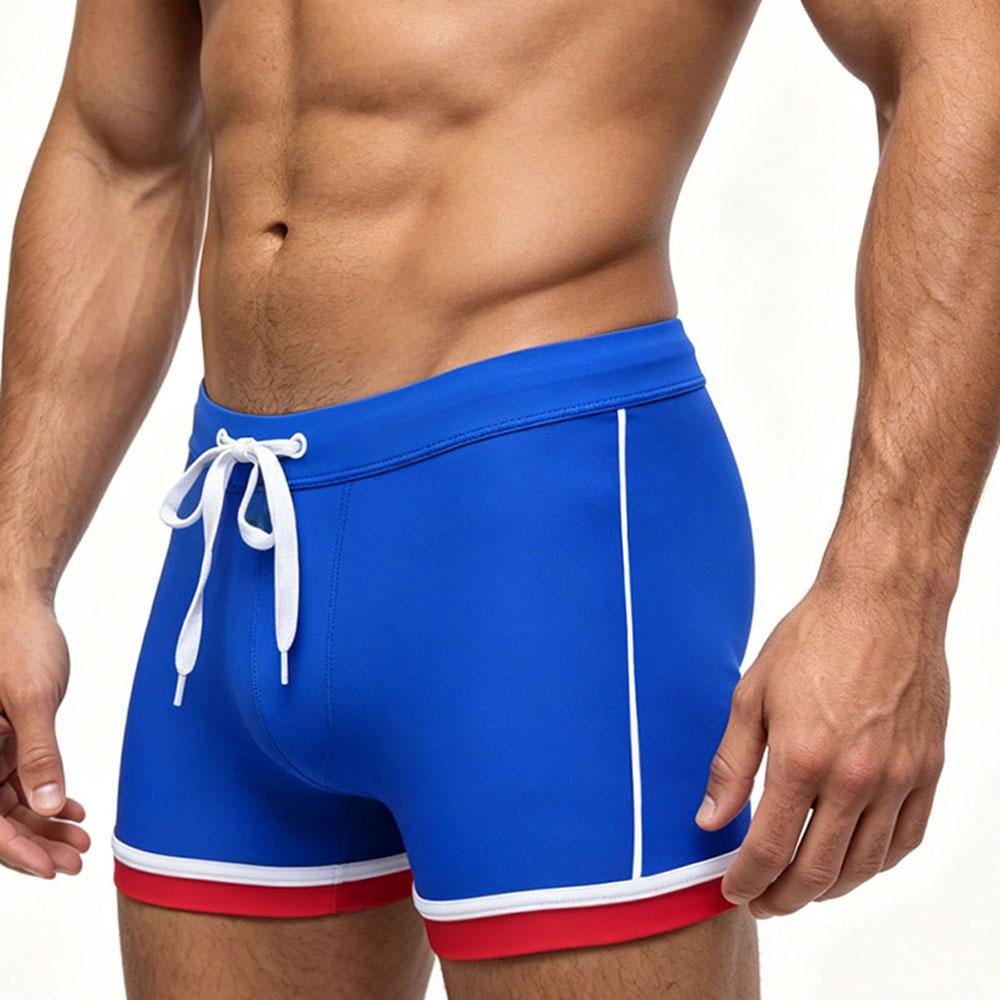 

Mens Stylish Boxer Swim Shorts Sexy 3D Pouch Design Solid Contrast Trim Elastic Waist Quick Dry Swim Trunks For Men XXL синій
