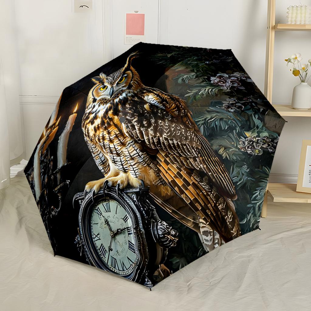 Owl Family In Moonlight Automatic Umbrella Sturdy 8-Rib Shaft Foldable Design Durable Everyday Carry Umbrella Fashionable Accessory