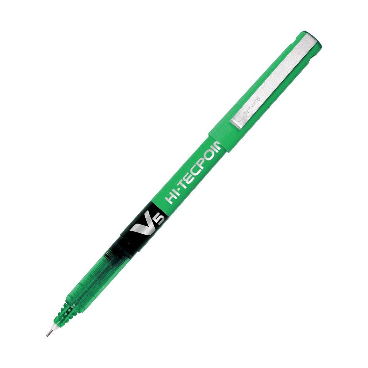 Pilot V5 Green of Hi-Tecpoint Pen, (Pack 12)