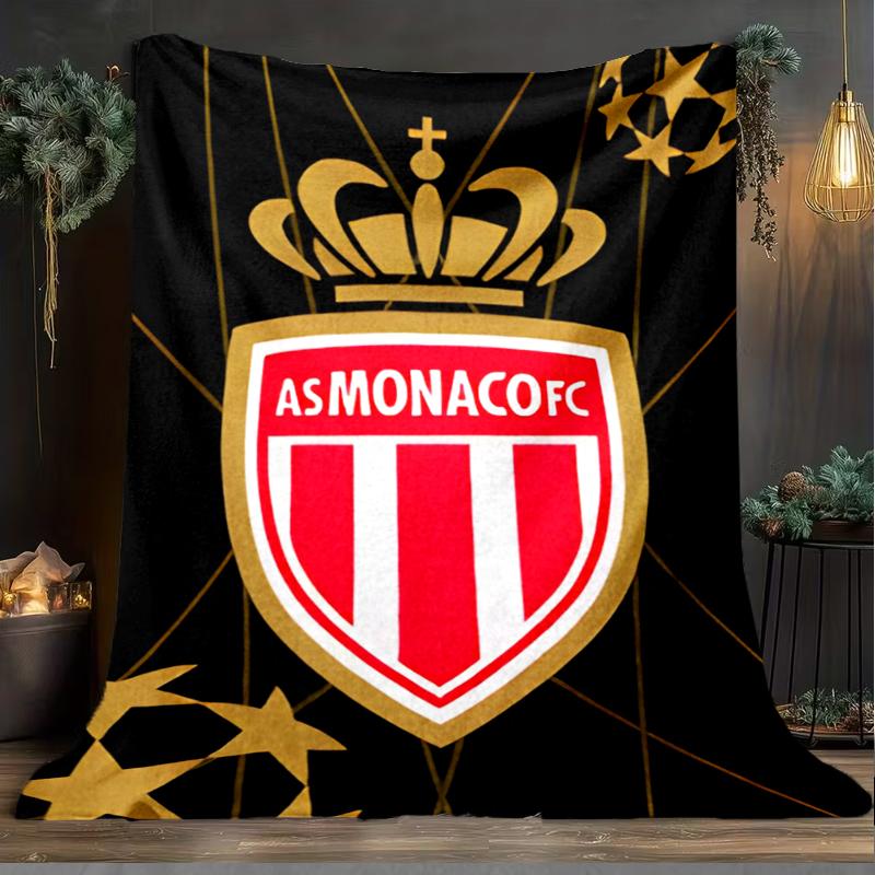 1PC Football Monaco Printed Soft Flannel Blanket Throw for Adult Bedroom Living Room Sofa Camping Travel Fan gifts Christmas Gifts