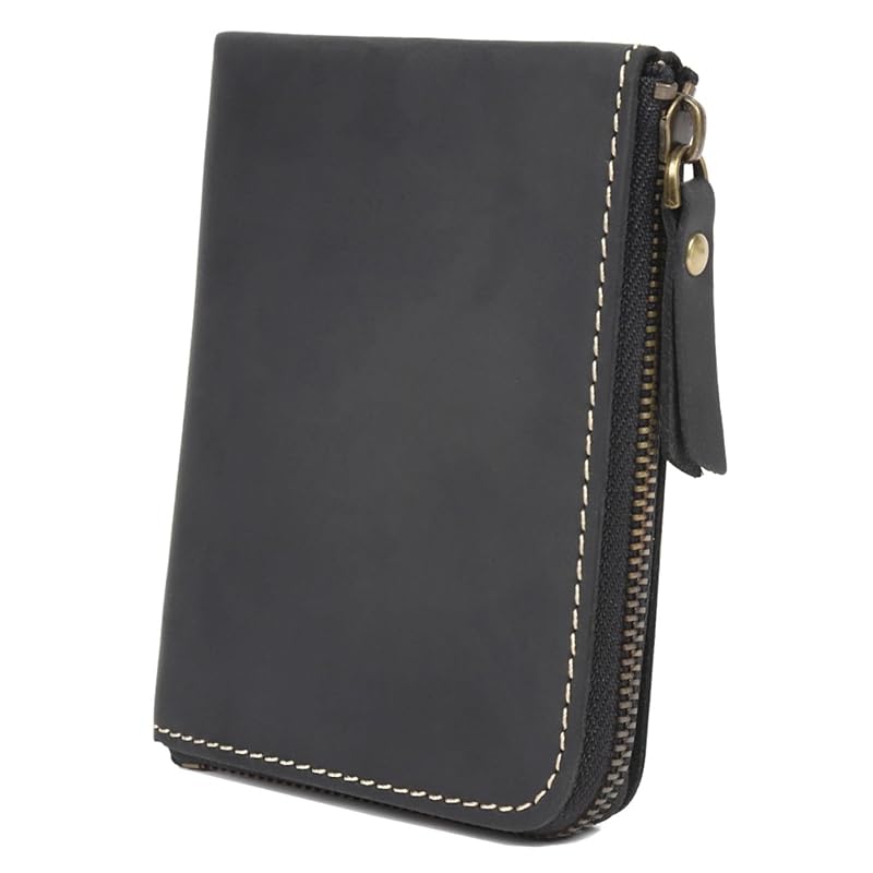 

[YuHaru] men s wallet genuine leather L-shaped zipper cowhide leather black